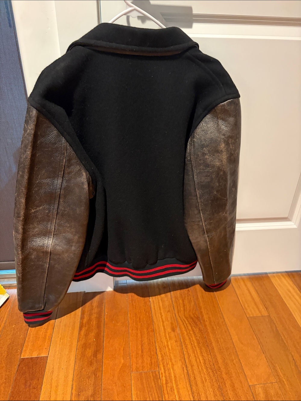 Polo by Ralph Lauren Black Wool-Blend Varsity Jacket with Brown Leather Sleeves - Picture 3 of 3